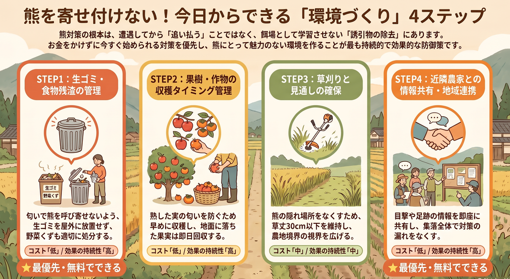 熊を寄せ付けない対策|今日からできる農地・自宅の守り方完全ガイド